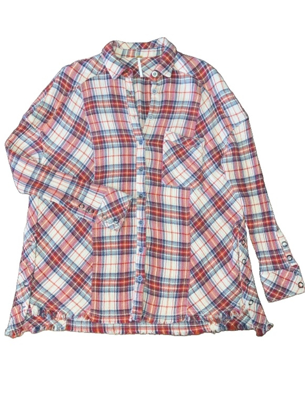 FREE PEOPLE Juniper Ridge Raw Hem S Cowgirl Plaid Oversized Button Shirt Grunge